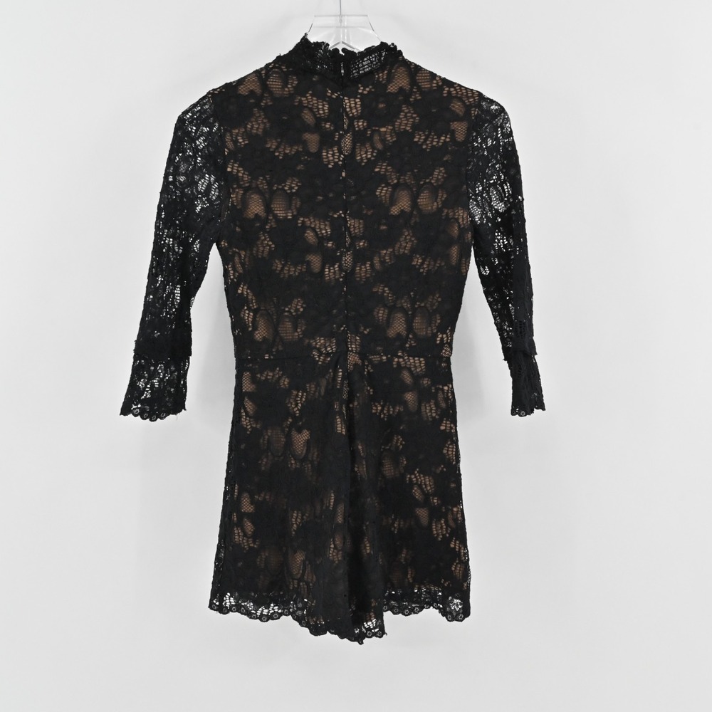 ALEXIS Womens Jing Black Lace Pattern Romper Size XS Mock Neck 3/4 Sleeve Chic - Picture 3 of 15